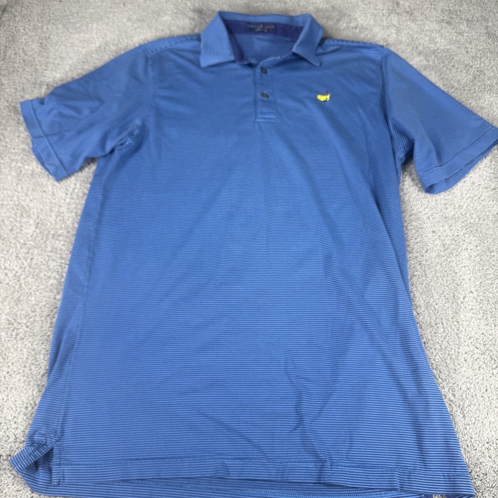 Clubhouse Collection Polo Shirt Mens Large Blue Stripe Masters Logo Golf Italy